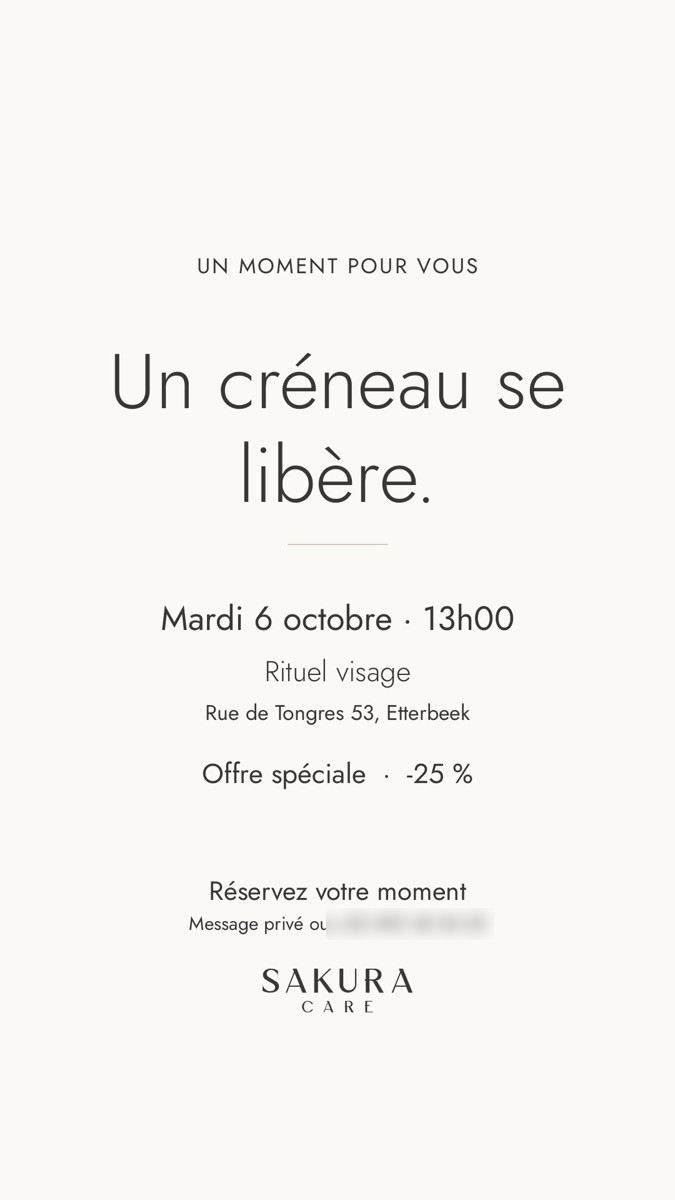 Story Instagram générée pour un créneau libre